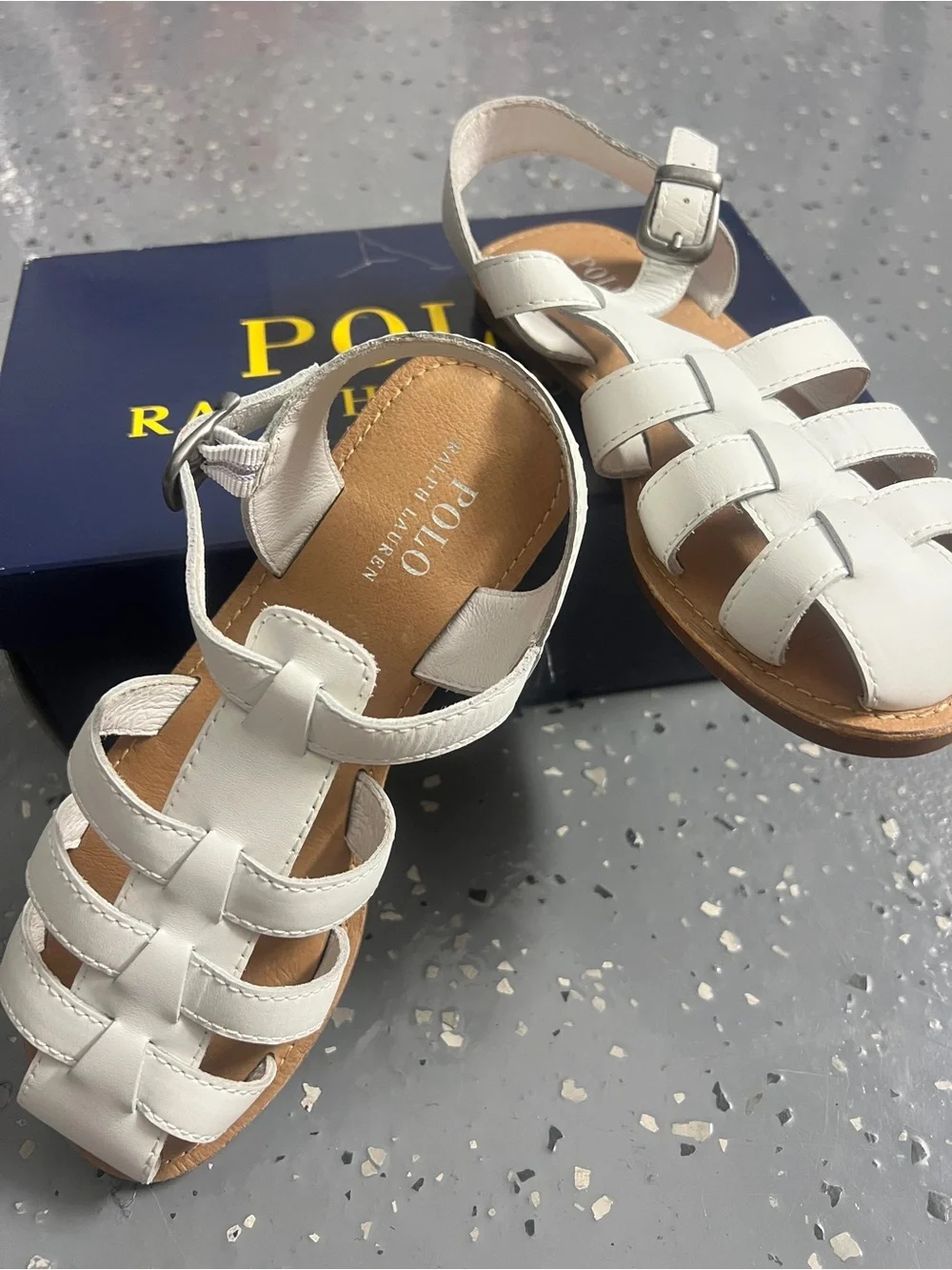 Polo by Ralph Lauren casual fisherman white Leather Sandals KIDS SIZE 2